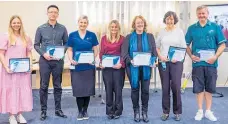  ?? ?? Te Whatu Ora MidCentral Allied Health Award winners Lucy Rowe (left), Lisheng Liu, Emma Westberry, Mandy Smith, Andrea Howard, Lorraine Welman (on behalf of the pharmacy team), and John Carruthers. Photo / Supplied