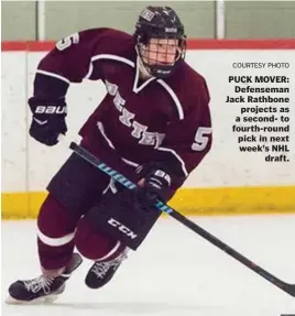  ?? COURTESY PHOTO ?? PUCK MOVER: Defenseman Jack Rathbone projects as a second- to fourth-round pick in next week’s NHL draft.