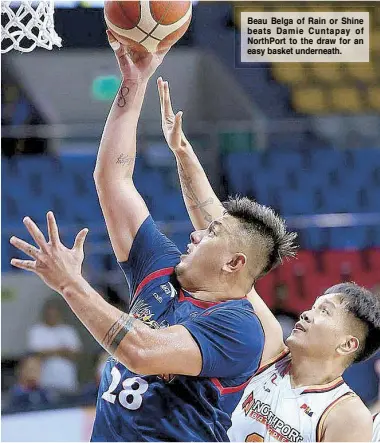  ?? ?? Beau Belga of Rain or Shine beats Damie Cuntapay of NorthPort to the draw for an easy basket underneath.