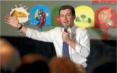  ?? AP ?? Democratic presidenti­al nomination contender Pete Buttigieg speaks at a campaign event in New Hampshire yesterday. Early results from the Iowa caucuses have Buttigieg in the lead.