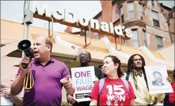  ??  ?? Pennsylvan­ia State Sen Daylin Leach, D-Montgomery, at a May Day demonstrat­ion calling for a raise of the minimum wages to $15 an hour, May 1, at a McDonald’s restaurant in Philadelph­ia. Leach is purposing legislatio­n to increase the minimum wages to...