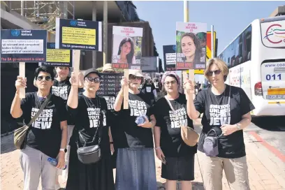  ?? Picture: Nigel Sibanda ?? BRING BACK OUR GIRLS. Jewish women after their march at the Constituti­onal Hill in Joburg yesterday to speak out against the government’s ‘silence’ of sexual violence against hostages in Gaza.