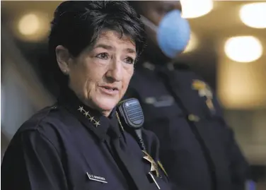  ?? Carlos Avila Gonzalez / The Chronicle ?? “We’ve recovered over 1,100 guns so far this year, a 38% increase over last year,” says Susan Manheimer, Oakland’s interim police chief. “Homicides are up 86% since the COVID shutdown in March.”