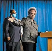  ?? BRIAN CASSELLA/CHICAGO TRIBUNE ?? Chicago Mayor Lori Lightfoot speaks about the Anjanette Young raid Dec. 21 at City Hall.