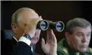  ??  ?? Putin observes the Zapad 2017 military exercise. Photograph: Anadolu Agency/ Getty Images
