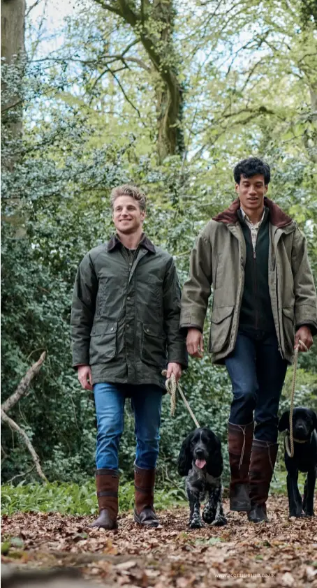  ??  ?? From left to right: Brunswick Wax cotton jacket in Pine, £329; Kildare GORE-TEX boots in Walnut, £289.
Ballinturb­et Tweed shooting coat in Cedar, £649; Upperwood Cosy knit bodywarmer in Olive, £129; Connell Tattersall check shirt in Dusky Green, £79; Galway GORE-TEX boots in Walnut, £349.
Ballynahin­ch Tweed shooting jacket in Heath Tweed, £579; Sheedy Cosy knit bodywarmer in Nutmeg, £99; Newtown Zip-neck sweater in Oyster, £95; Galway GORE-TEX boots in Walnut, £349.
Mountrath Waxed cotton jacket in Ocean blue, £299; Clare GORE-TEX boots in Walnut, £349; Sallygrove Chunky knit scarf in Slate Blue, £55.