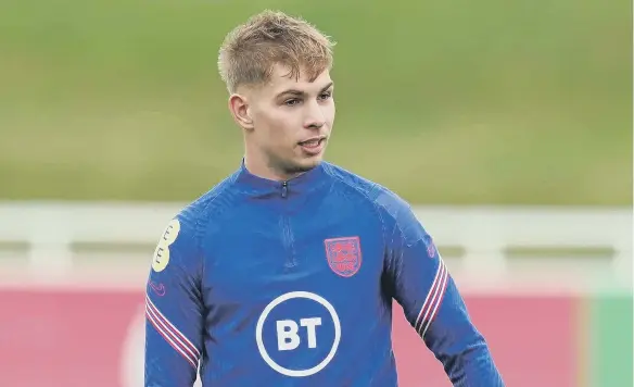  ?? ?? England’s Emile Smith Rowe during a training session at St George’s Park.