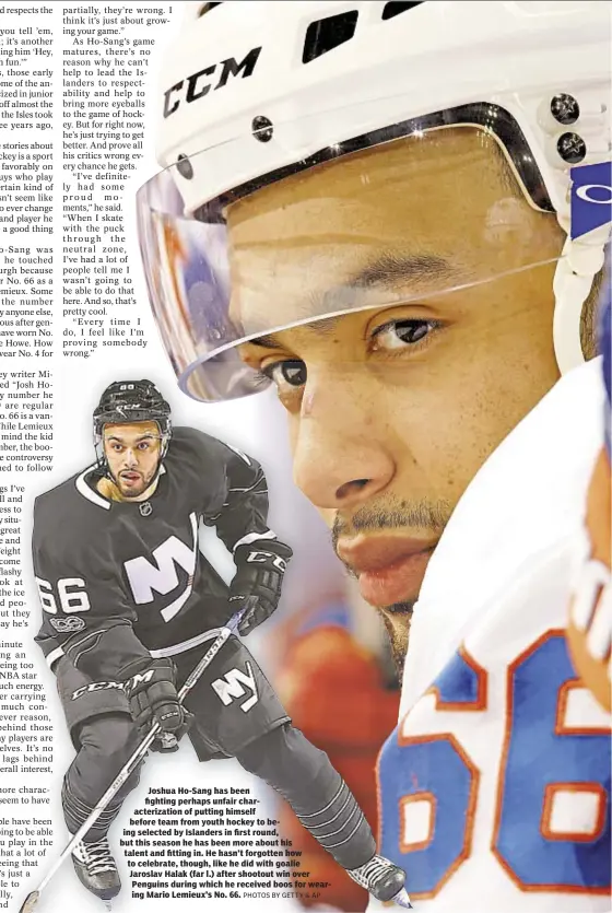  ?? PHOTOS BY GETTY & AP ?? Joshua Ho-Sang has been fighting perhaps unfair characteri­zation of putting himself before team from youth hockey to being selected by Islanders in first round, but this season he has been more about his talent and fitting in. He hasn’t forgotten how...