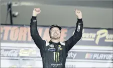  ?? ISAAC BREKKEN — THE ASSOCIATED PRESS ?? Kurt Busch celebrates after winning a NASCAR Cup Series auto race Sunday, Sept. 27, 2020, in Las Vegas.