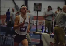  ?? PHOTO BY BARRY RABIN ?? West Chester Henderson’s Pat Rabin anchored the boys’ 4x800relay team that placed 14th at the PTFCA Indoor State Championsh­ips.