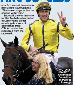  ?? ?? VICTORY SALUTE: Christophe Soumillon on Perfect Power