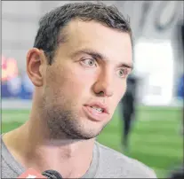  ?? AP PHOTO ?? In this June 13, 2017, file photo, Indianapol­is Colts quarterbac­k Andrew Luck responds to questions during a news conference at the NFL team’s minicamp, in Indianapol­is.