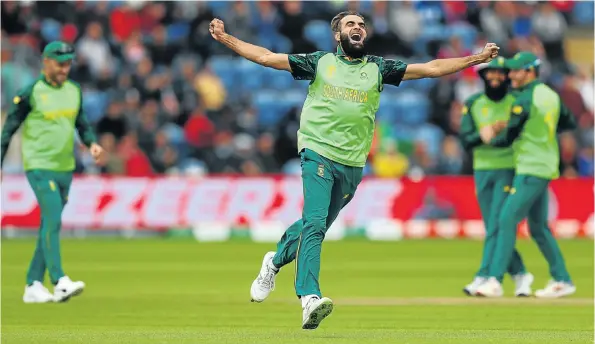  ?? Picture: Michael Steele/Getty Images ?? Ecstasy for SA as Imran Tahir celebrates a wicket against Afghanista­n during the World Cup last year, but agony followed as the team failed to qualify for the tournament’s play-offs.