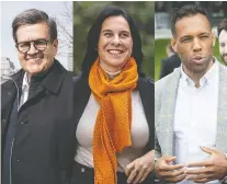  ?? COMPOSITE IMAGE FROM MONTREAL GAZETTE FILES ?? Mayoral candidates, from left, Denis Coderre, Valérie Plante and Balarama Holness.