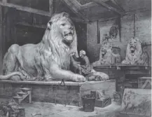  ??  ?? 0 Sir Edward Landseer at work on the bronze lions that arrived in Trafalgar Square on this day in 1867