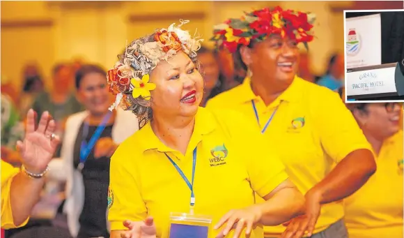  ?? Picture: WEBC ?? Left: WEBC and 2024 WIN Convention chairperso­n Sharyne Fong participat­es in a wellness exercise at the 2024 WIN Convention held at the GPH in Suva.