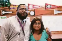  ?? Steve Gonzales / Houston Chronicle ?? With the help of college success adviser Aaron Bishop, recent Northside High graduate Ana Hernandez will be the first person in her family to attend college.