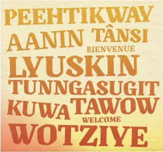  ??  ?? Words of “welcome” in both Aboriginal and non-Aboriginal languages.