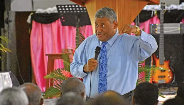  ?? Photo: Shalveen Chand ?? General superinten­dent of the Assemblies of God Mosese Cakau speaking to church leaders in Labasa on August 14, 2019.