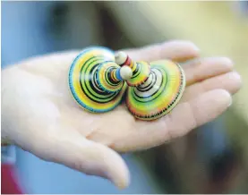  ?? Left: Philip makes colourful wooden spinning tops. ??