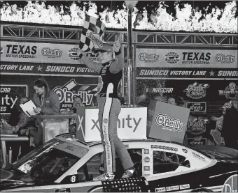  ?? RANDY HOLT/AP PHOTO ?? Christophe­r Bell celebrates in Victory Lane after winning a NASCAR Xfinity Series race on Nov. 2, 2019 in Fort Worth, Texas. NASCAR’s season officially opens Sunday with the Daytona 500 at Daytona Internatio­nal Speedway.