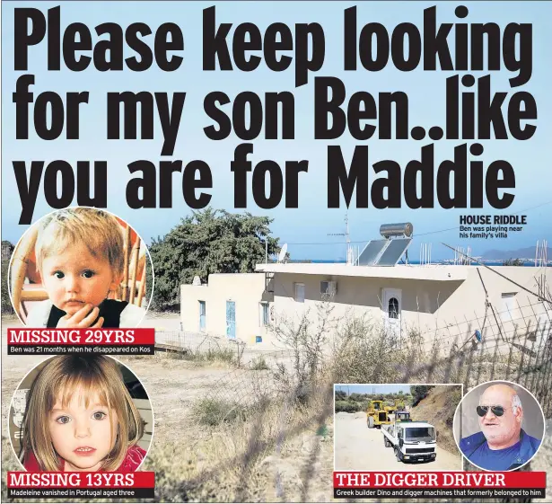  ??  ?? MISSING 29YRS
Ben was 21 months when he disappeare­d on Kos
HOUSE RIDDLE Ben was playing near his family’s villa