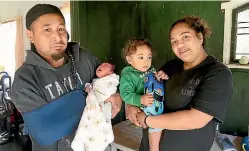  ??  ?? Living in a shed, from left, Solo Hafoka, baby Eniketi, Jeremaya, 1, and Arihiana Edmonds.