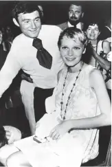  ??  ?? At top, Sassoon holds court with models after a Toronto show. Above, Sassoon with actress Mia Farrow wearing the famous pixie cut he gave her. At left, the Yorkville salon.