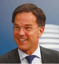  ?? (Francois Lenoir/Reuters) ?? DUTCH PRIME Minister Mark Rutte arrives at a European Union leaders summit in Brussels on Sunday.