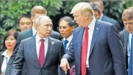  ?? REUTERS FILE ?? US President Donald Trump with Russian counterpar­t Vladimir Putin at a meeting last year.