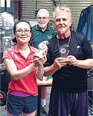  ??  ?? Ning Anderson and Josef Berec prevailed in the Keenagers mixed doubles final at the Bairnsdale table tennis tournament recently.