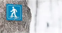  ?? GRAHAM HUGHES THE CANADIAN PRESS ?? A sign for snowshoein­g is shown nailed to a tree in the Alfred-Kelly Nature Reserve in Prevost, Que.