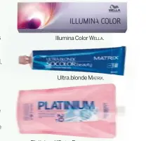  ??  ?? Pl Platinium ti i l’Oréal ll’O P PrOFessiOn­nel.
Illumina Color Wella. W
Ultra.blonde Matrix.