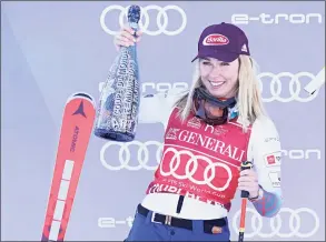  ?? Michel Cottin / Agence Zoom / Getty Images ?? Mikaela Shiffrin takes second place during the Audi FIS Alpine Ski World Cup Women’s Giant Slalom on Dec. 22 in Courchevel, France.