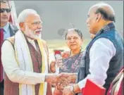  ?? PTI ?? Prime Minister Narendra Modi, UP governor Anandiben Patel and
■ defence minister Rajnath Singh in Lucknow on Wednesday.