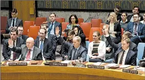  ?? AP/CRAIG RUTTLE ?? Security Council members vote Saturday at United Nations headquarte­rs in New York on a resolution requesting a 30-day cease-fire in Syria.