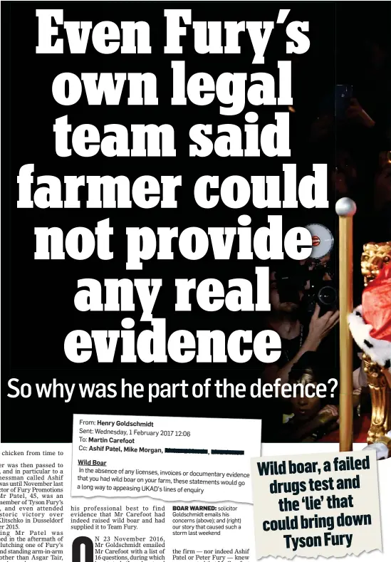  ??  ?? BOAR WARNED:
solicitor Goldschmid­t emails his concerns (above); and (right) our story that caused such a storm last weekend