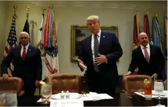  ?? Reuters ?? Donald Trump, vice president Mike Pence, left, and national security adviser H R McMaster at a lunch meeting at the White House yesterday