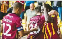  ??  ?? PUT IT THERE: Clayton Donaldson celebrates Bradford’s third goal