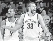  ?? NIKKI BOERTMAN/THE COMMERCIAL APPEAL ?? After center Marc Gasol (right, with Tony Allen) lef t with an injury — revealed Tuesday to be a broken foot — on Monday night against the Trail Blazers, the Grizzlies’ future is uncertain.