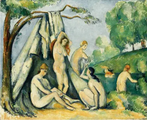  ?? Abb.: Staatsgale­rie Stuttgart ?? Paul Cézanne: Badende vor einem Zelt, 1883–1885