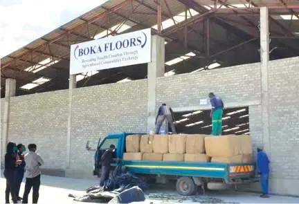  ??  ?? Tobacco bales being offloaded at the newly opened BokaTobacc­o Floors in Karoi yesterday