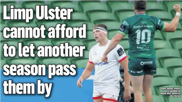  ??  ?? Poor show: Ulster
were unable to show any spark at
the Aviva