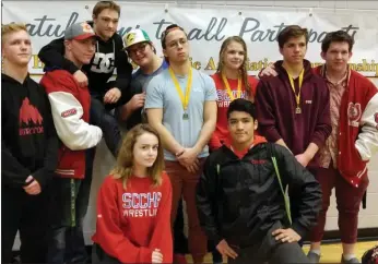  ??  ?? WRESTLING TEAM: Sebastien Marchand, Aleah Nickel, Luke Nelson, Elijah Harden, Jordan Lamontagne, Noah Steinley, Dawson Abbott, Kaitlyn Burns, George Unger, and Dilan Vargas.