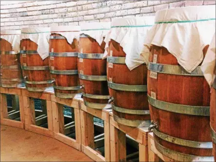  ?? PHOTO PROVIDED ?? Barrels of kombucha are lined up at the Yesfolk Tonics brewery in Troy.
