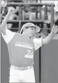  ?? GENE J. PUSKAR/AP ?? Louisiana starting pitcher Egan Prather celebrates after securing the final out in Sunday’s championsh­ip victory.