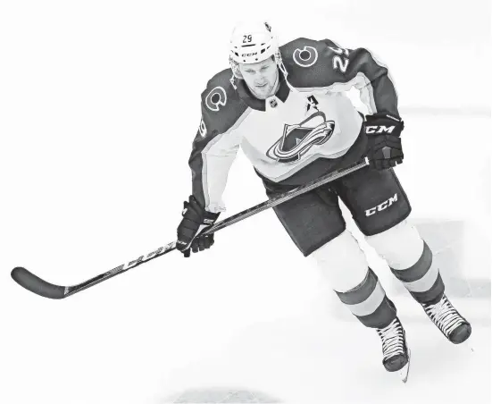  ?? PERRY NELSON/USA TODAY SPORTS ?? Avalanche forward Nathan MacKinnon tallied 93 points in the pandemic-shortened season with 35 goals and 58 assists. The 2019-20 All-Star won the Lady Byng Memorial Trophy last season.