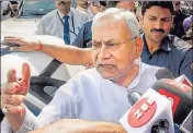  ?? PTI ?? JD (U) leader Nitish Kumar interacts with media after submitting his resignatio­n in Patna.