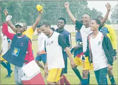  ?? ?? Seven Dreams players celebrate after winning 3-1 against Msumpe Manchester yesterday.