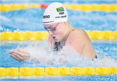  ?? Picture: AFP ?? DETERMINED. South Africa’s Lara Van Niekerk had to settle for fourth place in the final of the women’s 50m breaststro­ke at the World Aquatics Championsh­ips at Aspire Dome in Doha yesterday.